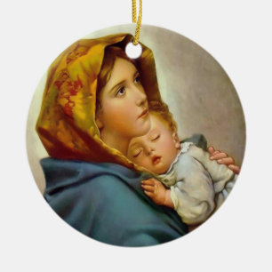 Ornamento De Cerâmica Virgem Maria e Menino Madona vintage
