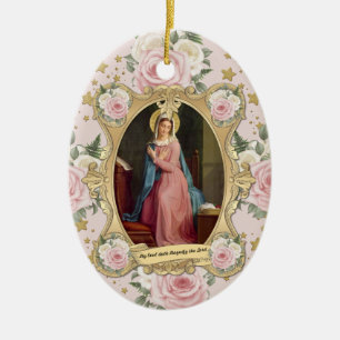 Ornamento De Cerâmica Virgem Religiosa Mary Vintage Rosas Rosa Católica
