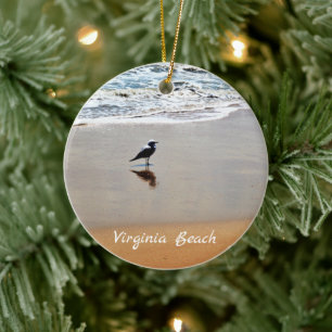 Ornamento De Cerâmica Virginia Beach Personalizada ~ Seagull, Sand, Ocea