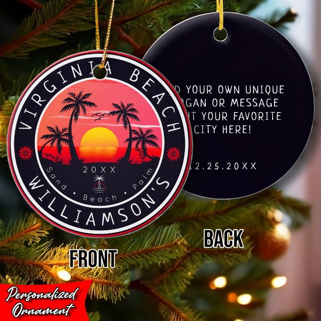 Ornamento De Cerâmica Virginia Beach USA Retro Sunset Souvenirs 80s (Criador carregado)