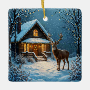 Ornamento De Cerâmica Visita de Natal nevada do Grande Buck
