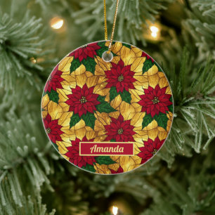 Ornamento De Cerâmica Vitraça de Poinsettia Elegante Férias