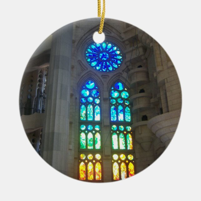 Ornamento De Cerâmica Vitral alaranjado e azul (Frente)