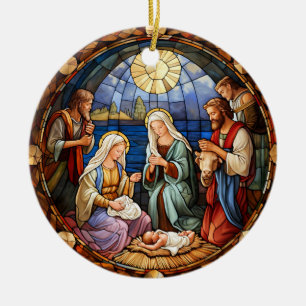 Ornamento De Cerâmica Vitral da Natividade de Natal