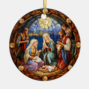 Ornamento De Cerâmica Vitral da Natividade de Natal