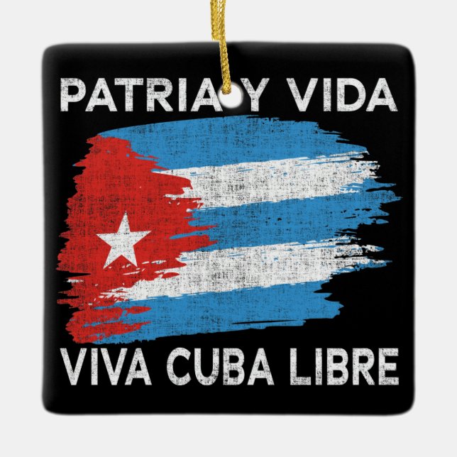 Ornamento De Cerâmica Viva Cuba Libre Patria Y Vida Cuba Flag (Frente)