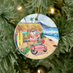 Ornamento De Cerâmica Viva Ice Santa Claus Mele Kalikimaka Natal<br><div class="desc">Papais noeis estão distribuindo "gelo barbeado" gratuito aos turistas em uma bela praia de Kauai durante suas férias no Havaí.</div>