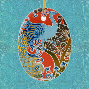 Ornamento De Cerâmica Vivid Art Nouveau Peacock