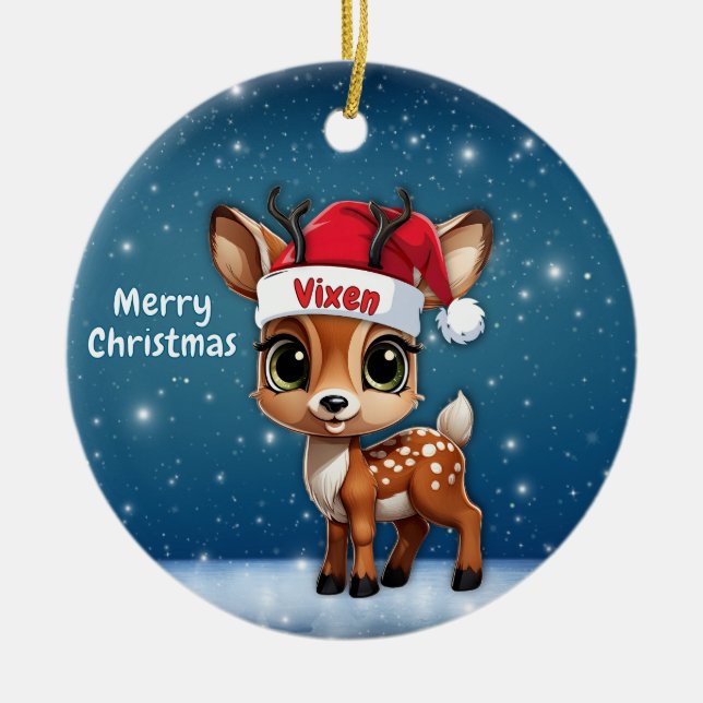 Ornamento De Cerâmica Vixen Deer, Fawn, Doe, Reindeer🦌 🎄 (Frente)