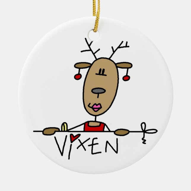 Ornamento De Cerâmica Vixen Reindeer Camisetas de Natal e presentes (Frente)