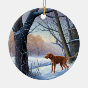 Ornamento De Cerâmica Vizla Deixe Nevar Natal