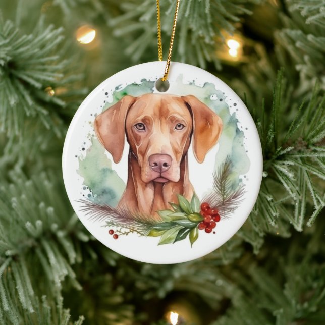 Ornamento De Cerâmica Vizsla Christmas Wreath Festivo Pup (Árvore)