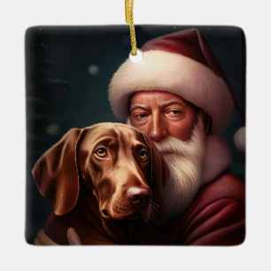 Ornamento De Cerâmica Vizsla com Papai Noel Natal Festivo