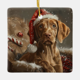 Ornamento De Cerâmica Vizsla Dog Christmas Festivo