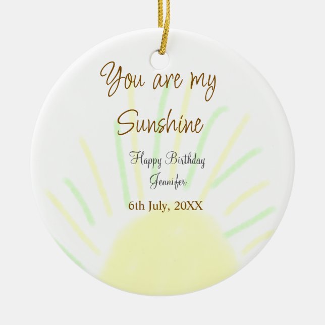 Ornamento De Cerâmica Você é meu aniversário de pastel amarelo sunshine (Frente)