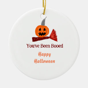 Ornamento De Cerâmica Você foi vaiado feliz Halloween abóbora vassoura s