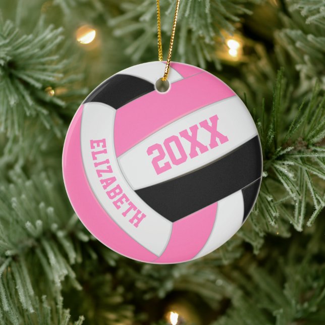 Ornamento De Cerâmica vôlei branca-rosa-branca-rosa-fofa (Árvore)