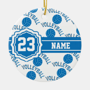 Ornamento De Cerâmica Voleibol Azul e Branco