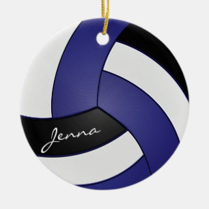 Ornamento De Cerâmica Voleibol Azul, Negro e Branco  DIY Nome