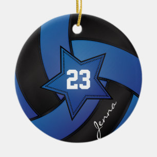 Ornamento De Cerâmica Voleibol Blue and Black Star