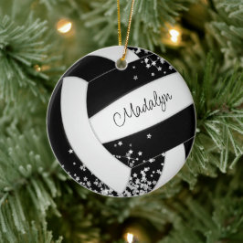 Ornamento De Cerâmica voleibol branco preto com estrelas minúsculas de p