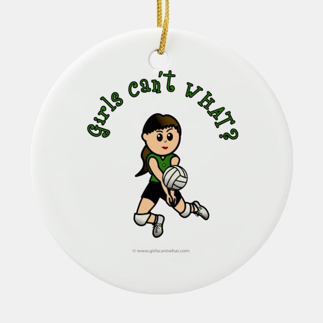 Ornamento De Cerâmica Voleibol Claro em Verde (Frente)