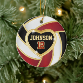 Ornamento De Cerâmica Voleibol 🏐 congelar preto, branco e vermelho marr