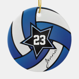 Ornamento De Cerâmica Voleibol da Estrela Azul e Branca 2