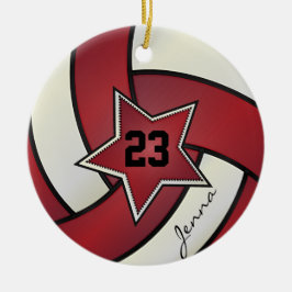 Ornamento De Cerâmica Voleibol da Estrela Vermelha e Branca