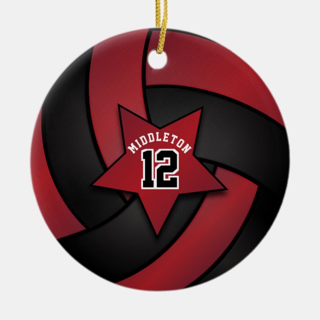 Ornamento De Cerâmica Voleibol Dark Red e Black Star (Frente)