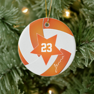 Ornamento De Cerâmica Voleibol de estrela branca e laranja