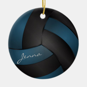 Ornamento De Cerâmica Voleibol de personalização negra e azul