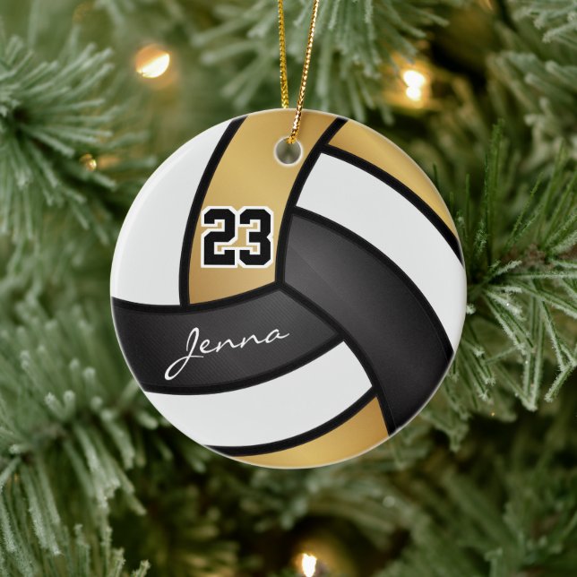 Ornamento De Cerâmica Voleibol 🏐 Dourado, preto e branco (Árvore)