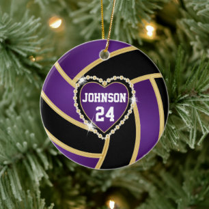 Ornamento De Cerâmica Voleibol Elegante, Preto e Dourado