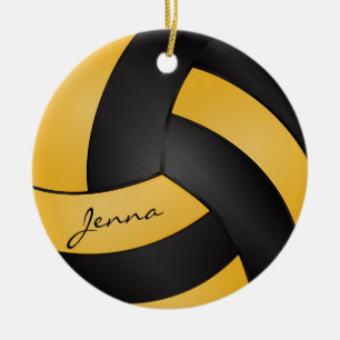 Ornamento De Cerâmica Voleibol ouro Amarelo e Negro   DIY Name