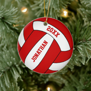 Ornamento De Cerâmica voleibol personalizado de Red & White