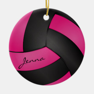 Ornamento De Cerâmica Voleibol Preto e Rosa Profundo