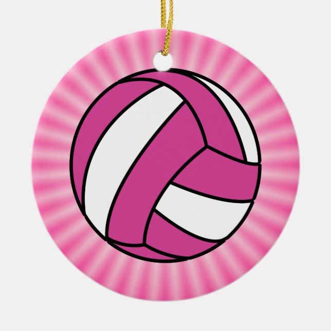 Ornamento De Cerâmica Voleibol Rosa (Frente)