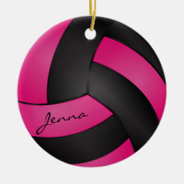 Ornamento De Cerâmica Voleibol Rosa Quente e Negro | DIY Name