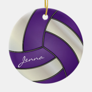 Ornamento De Cerâmica Voleibol Roxo e Branco DIY Nome