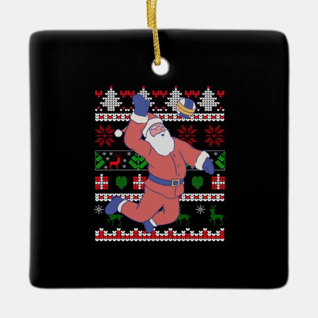 Ornamento De Cerâmica Voleibol Santa Claus Ugly Natal (Frente)