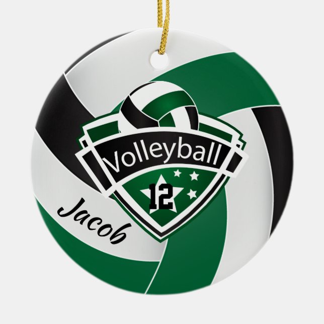 Ornamento De Cerâmica Voleibol verde, branco e preto (Frente)