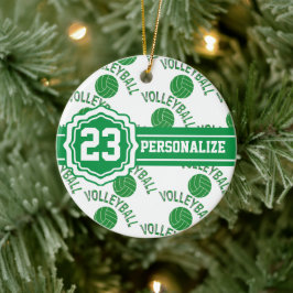Ornamento De Cerâmica Voleibol Verde | Nome e número do DIY