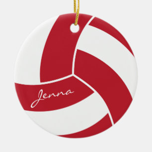 Ornamento De Cerâmica Voleibol vermelho escuro e branco
