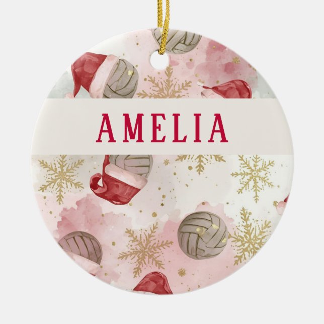 Ornamento De Cerâmica Volleyball Santa Hat Name Christmas   (Frente)