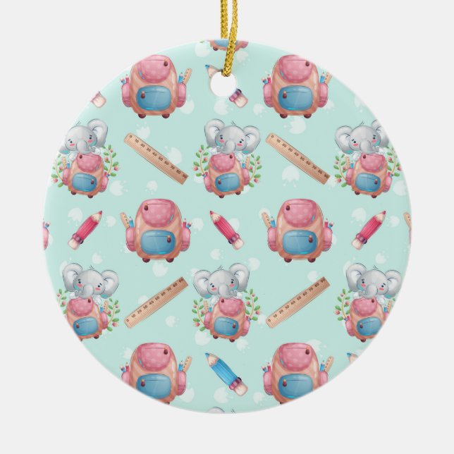 Ornamento De Cerâmica Voltar ao padrão de elefante escolar (Frente)