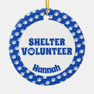 Ornamento De Cerâmica Voluntário azul do abrigo