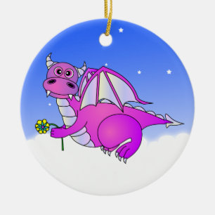 Ornamento De Cerâmica Vôo bonito nas nuvens - azul/roxo do dragão