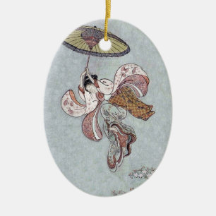 Ornamento De Cerâmica Vôo japonês da menina com guarda-chuva