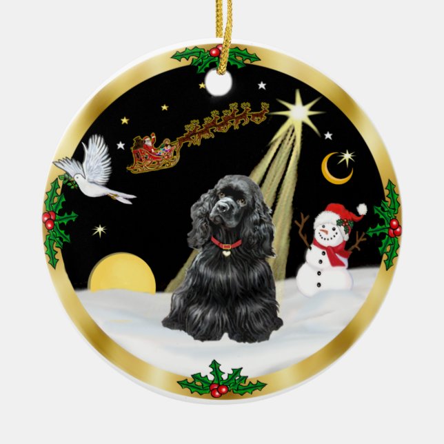 Ornamento De Cerâmica Voo Noturno - Cocker Spaniel Preto (Frente)